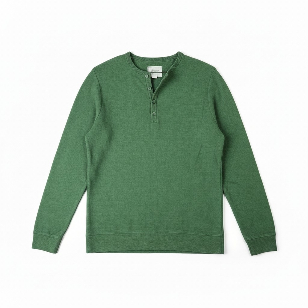 Bixby Green Henley Sweater Mens Large Cotton Knit Long Sleeve